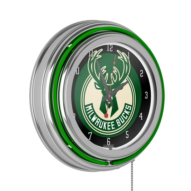 Milwaukee Bucks NBA Chrome Double Ring Neon Clock ...