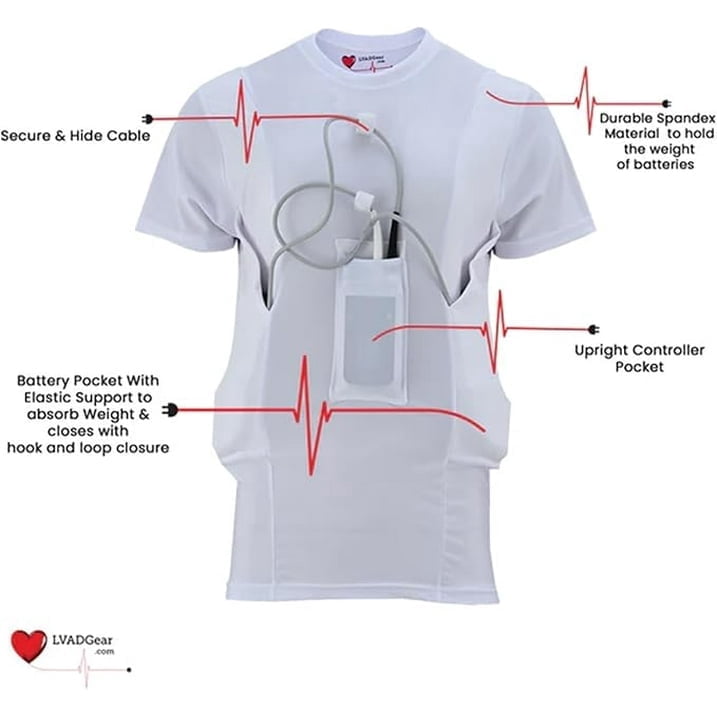 LVAD Heartmate 2 & 3 Men's Shirt – Premium LVAD Clothing for Men | Comfortable Heartmate 3 LVAD Gear & Medical Wear White S