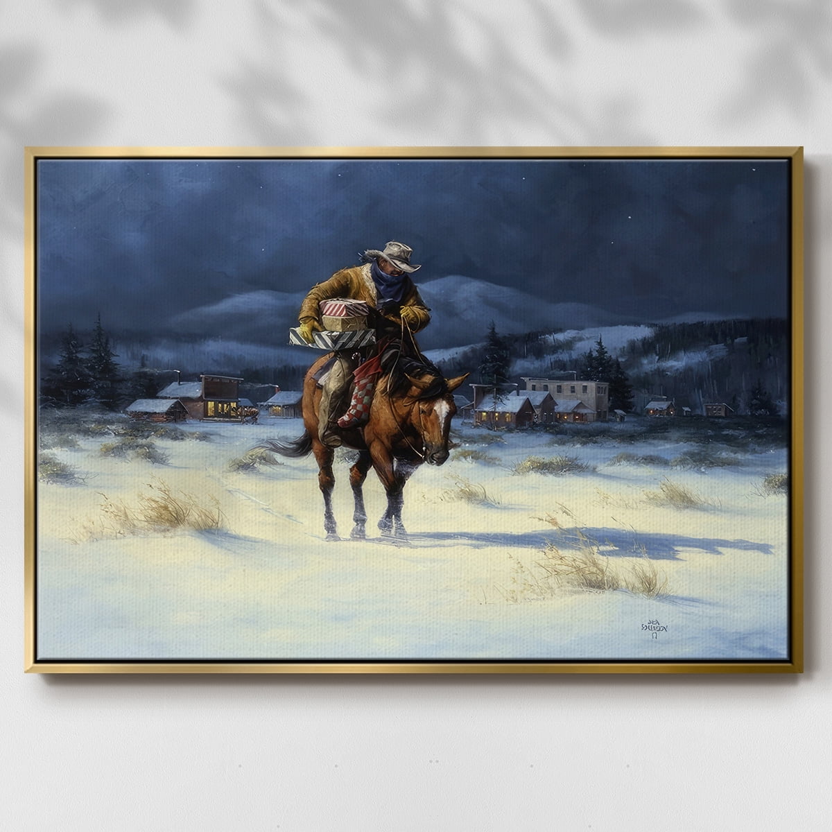 Bringing Christmas Home - Framed Gallery Wrapped Holiday Canvas - 25 x 37 - Gold Frame