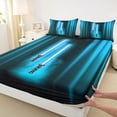 thumbnail image 3 of Manfei Modern Cool Gradient Light Twin Sheet Sets,Cartoon Light Sword Twin Fitted Sheet,Neon Cyan Stripe Flat Sheet For Boys Kids,Breathable Home Decor,3pcs, 3 of 7