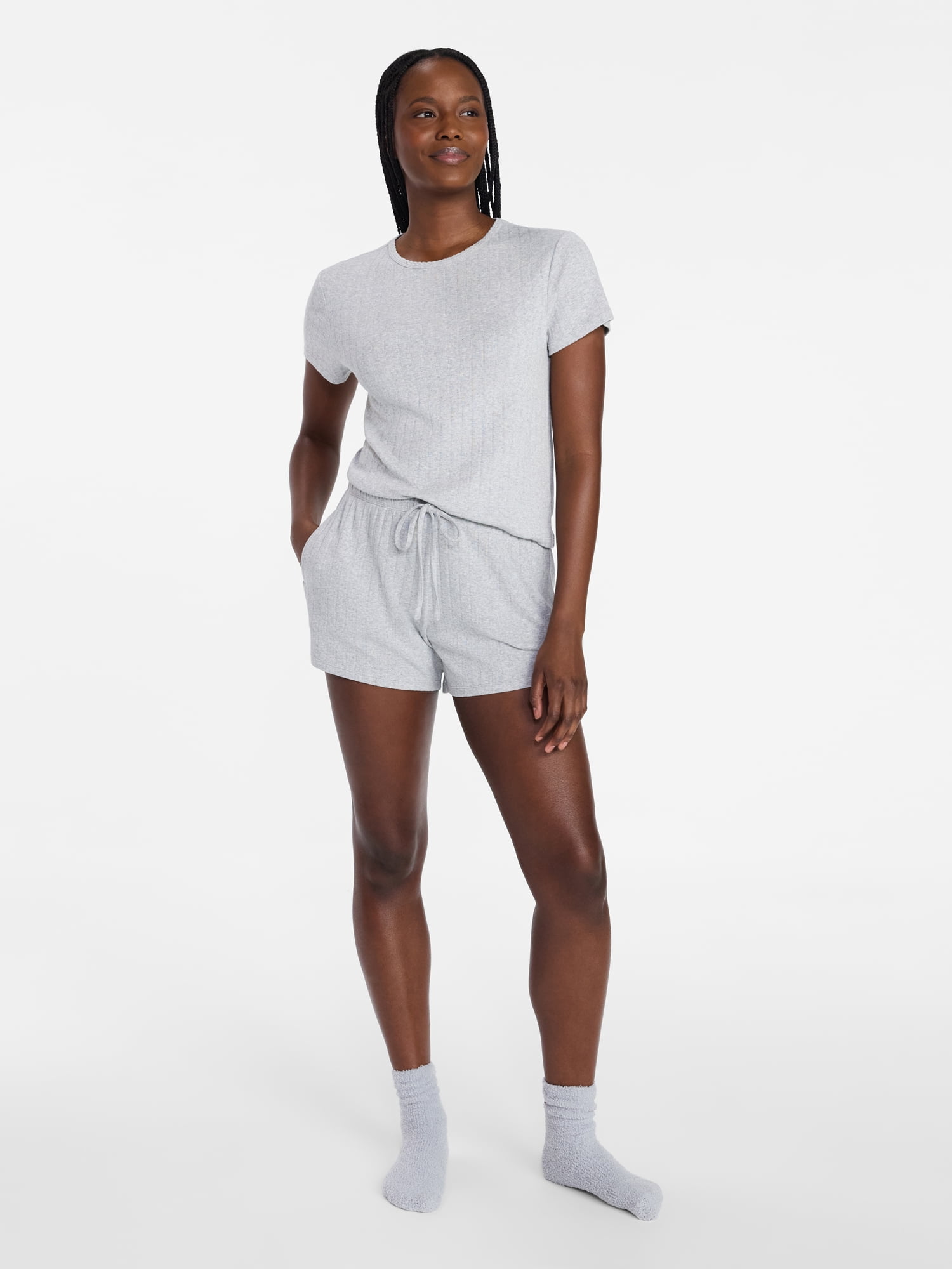 Joyspun Women’s Pointelle Knit Short Sleeve Sleepwear Tee, Sizes XS-3X