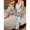 thumbnail image 6 of PULLIMORE Sexy Silk Satin Pajama Sets for Women Cowl Neck Sleeveless Pj Set 2 Piece Sleepwear (Blue,S), 6 of 11