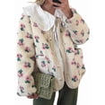 thumbnail image 2 of Womens Floral Print -Y Fleece Jacket Button Winter Teddy Fleece Jacket Casual Faux Fur Outwear Pink L, 2 of 9