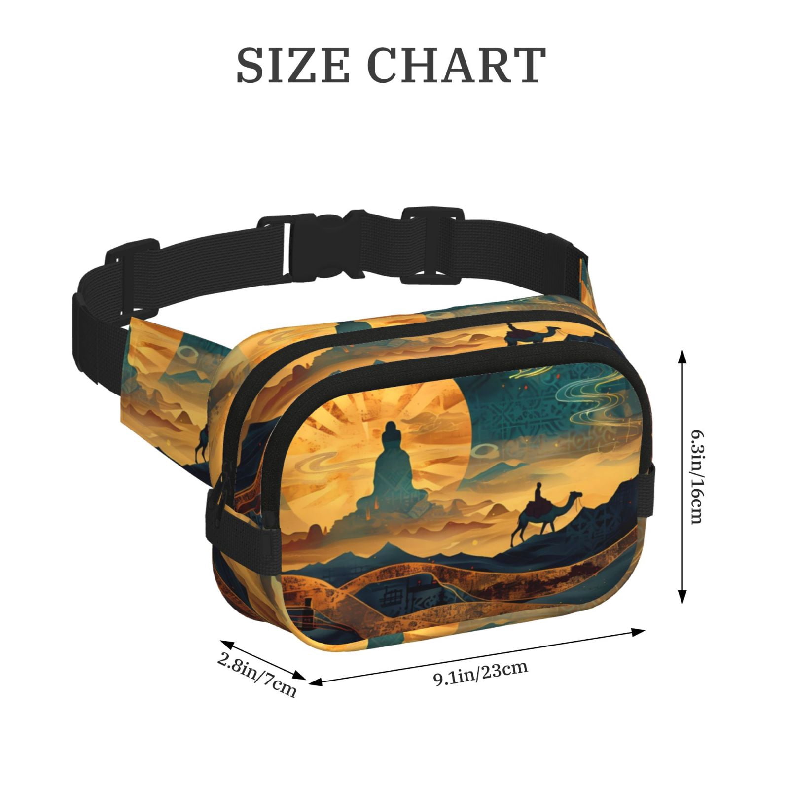 Picia Sunset Desert Journey Print Square Double-Layer Waist Bag Mini Adjustable Waist Belt Bag Exercise Running Travel Hiking