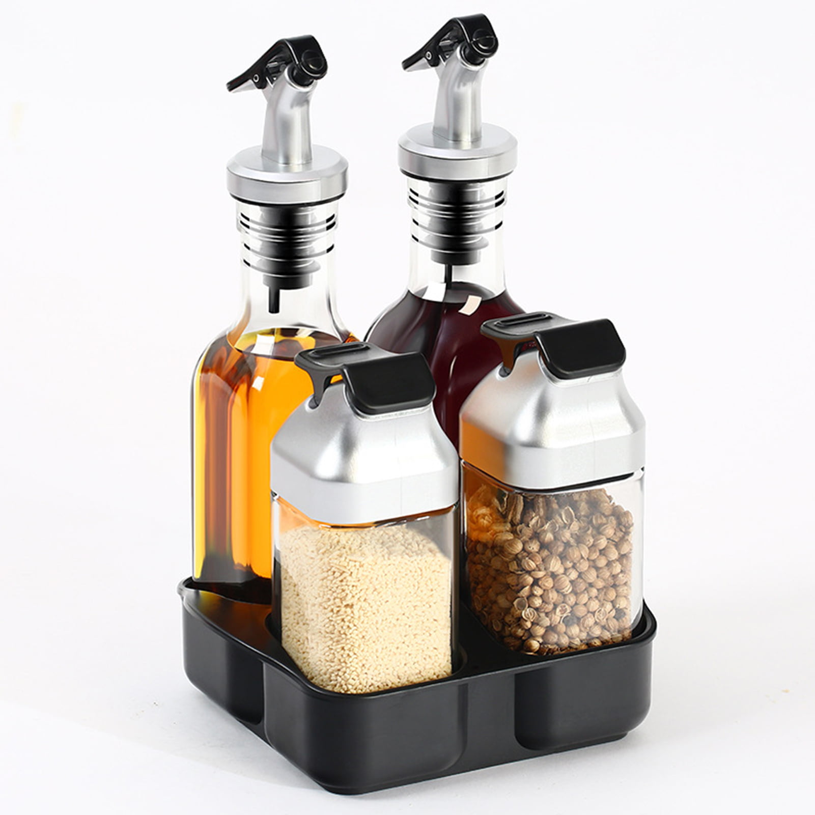 vinegar/oil/salt/pepper dispenser trendy menage Elegant spice set elegant combination of metal and glass. 