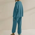 thumbnail image 5 of Womens 2 Piece Outfits Knit Sweater Sets Oversized Button Down Cardigan Pants Loungewear Solid Color Lounge Suit (Blue L), 5 of 6