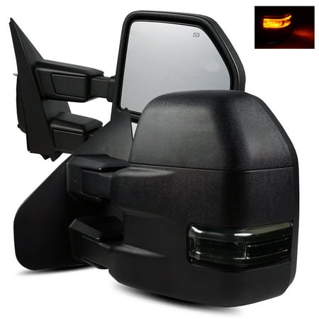Power Towing Side Mirrors - ModifyStreet Power Side Towing Mirrors with Smoke Lens Turn Signal & Heated Defrost for 2015-2018 Ford F150 (8 pin connector) models