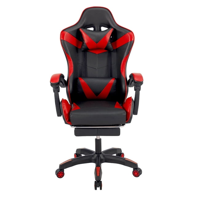 Fauteuil de Jeu en Cuir Inclinable Melior Home, Soutien Ergonomique, Dossier Haut, Massage, Roues, Rouge