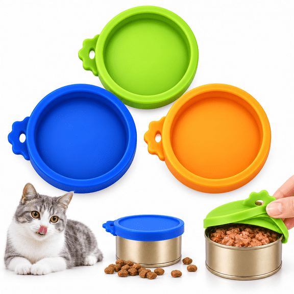 ACDANC 3 Pack Silicone Cat Food Can Lids, Reusable Covers for 3 oz and 2.5 oz Small Pet Food Cans, Airtight Seal to Keep Food Fresh and Odor Free in Refrigerator, Dishwasher Safe