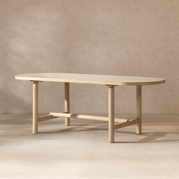 Miekor Furniture Milo 85" 8-Seat Oval Reclaimed Wood Dining Table, Light Natural Cerused Reclaimed Pine Wood No.5483