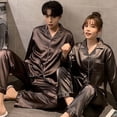 thumbnail image 4 of Pijamas de seda de hielo para mujer, conjunto de dos piezas de manga larga, ropa de casa de talla grande para parejas, Año Nuevo, adolescentes, primavera y otoño, 4 of 4