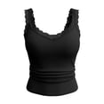 thumbnail image 6 of FYEGRE Lace Camisole Tank Tops for Women V Neck Wide Strap Soft Ribbed Lace Cami Black L, 6 of 6