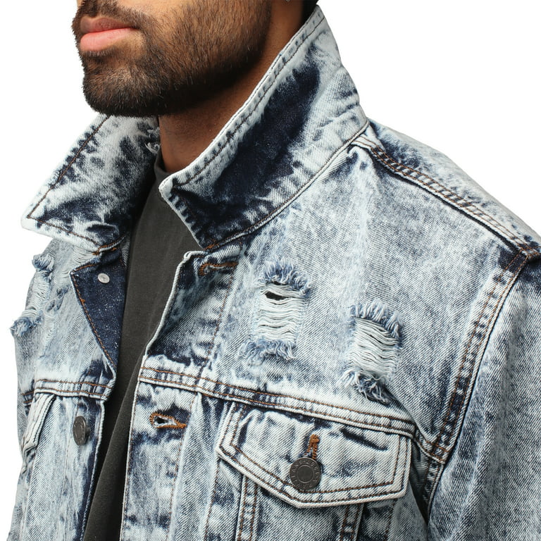LZLER Jean Jacket for Men, Classic Ripped Slim Denim Jacket with