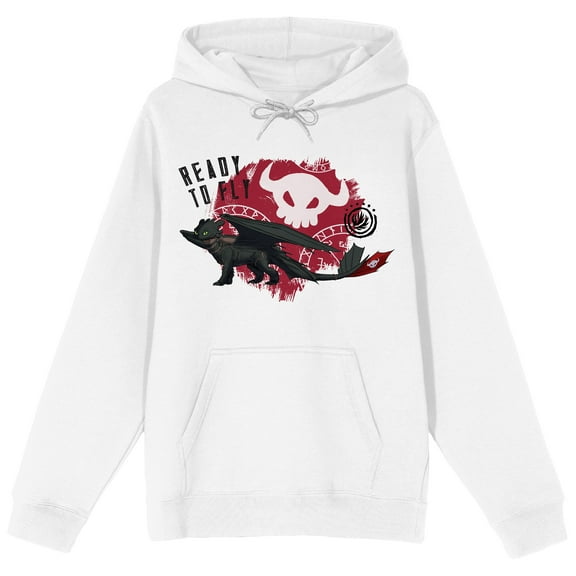 How to Train Your Dragon Night Fury Toothless Ready to Fly Vikings badge on White Adult Hoodie-Medium
