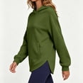 thumbnail image 4 of Inverlee Side Split Curved Hem Pullover Hoodies Solid Drawstring Hood Front Kangaroo Pocket Loose Daily Long Sleeve SweatshirtsArmy Green(S-XXL), 4 of 6