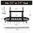 thumbnail image 3 of KES Black Ceiling Pot Rack 34 inch Hanging Pot Rack for Kitchen Oval Pot and Pan Rack Pot Hanger with 20 S Hooks (For 16" and 24" Stud Mount), 3 of 12