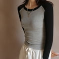 thumbnail image 4 of Camisetas de manga larga/corta a rayas con bloques de color para mujer, camisetas cómodas informales, tallas grandes, 4 of 6