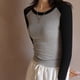 thumbnail image 4 of Camisetas de manga larga o corta a rayas con bloques de color para mujer, blusas casuales y cómodas, blusas de talla grande, 4 of 6