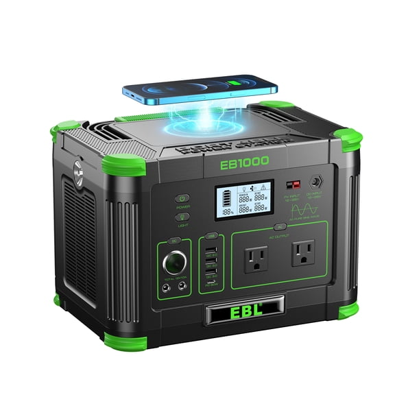 EBL 1000W Portable Power Station, 999Wh Solar Generator with 110V AC, 60W USB-C PD Fast Charge for Camping, Home, RV