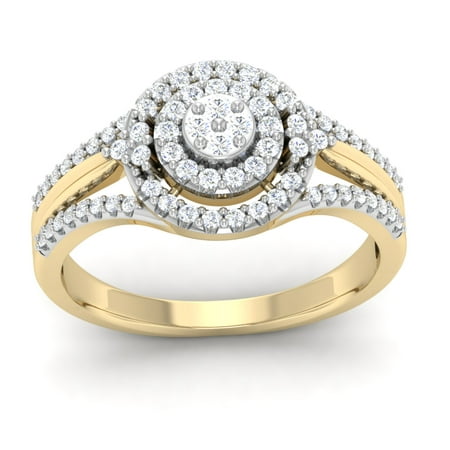 10K Yellow Gold 0.50 Ct Round Cut Natural Diamond Frame Engagement Ring I2