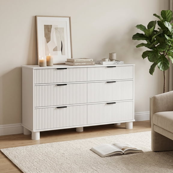 aaculpet 6 Drawer Dresser for Bedroom, 53” Modern Storage Cabinet with Wave Texture, Smooth Gliding Drawers, TV Stand Closet Organizer for Living Room