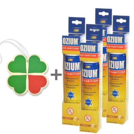 Ozium Spray 3.5oz Ozium Air Sanitizer 4-PACK with A 4-Leaf Clover Car Air Freshener