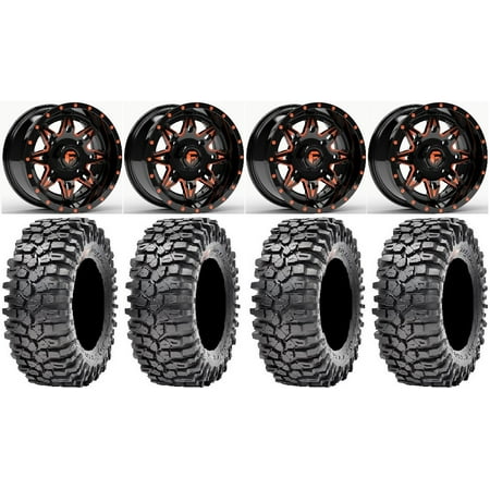 Fuel Lethal Orange 14 Wheels 35 Roxxzilla Tires Kawasaki Mule Pro FXT