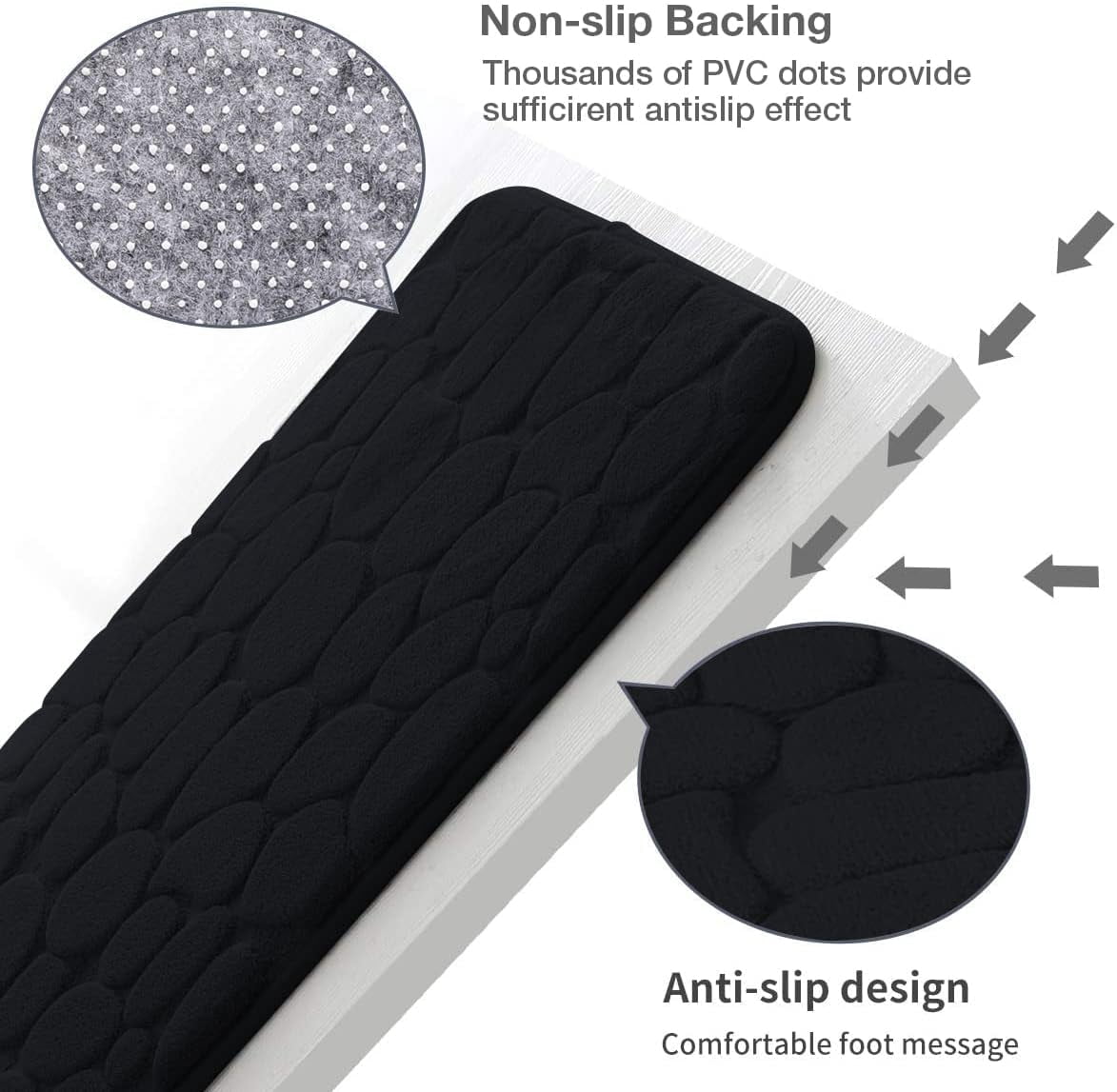 Lawor Memory Foam Bath Runner Mat Long Narrow Bathroom Rug Microfiber Bathroom Carpet Non Slip Soft Absorbent Washable Bathrug Black 71*24In