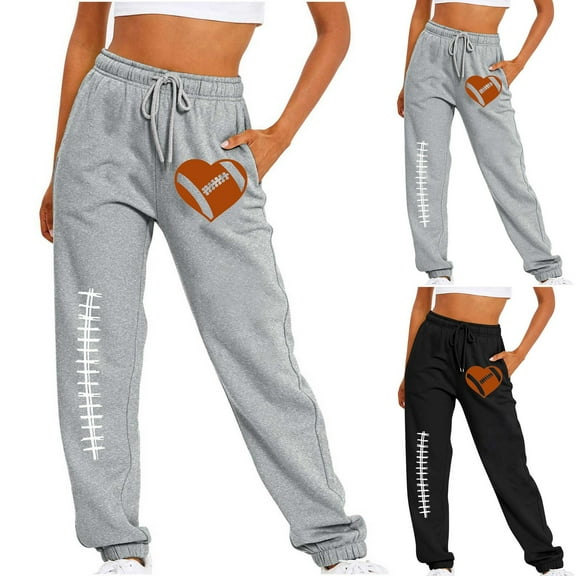 PXLKNZH Womens High Waisted Sweatpants 2024 Fashion Football Printed Drawstring Jogger Sweat Pants Cinch Bottom Workout Trousers Fall Outfits Black,XL