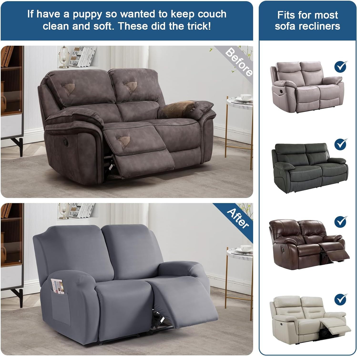 Namzi Couch Cover Jacquard Stretch Sofa Covers Reclining Chair Cover for Living Room Sofa Easy Fit Washable Furniture Sofa Protector 2 seat (Dark Blue)