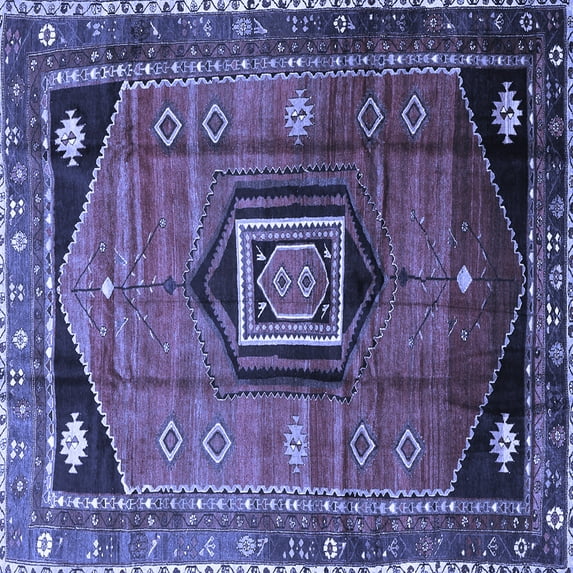 Ahgly Company Machine Washable Indoor Square Persian Blue Traditional Area Rugs, 5' Square