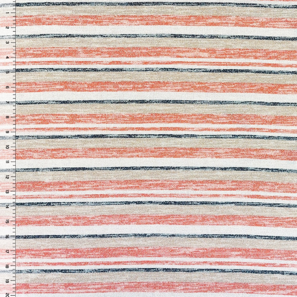 Vintage Coral Navy Multi Stripe Cotton Jersey Spandex Blend Knit Fabric - By The Yard