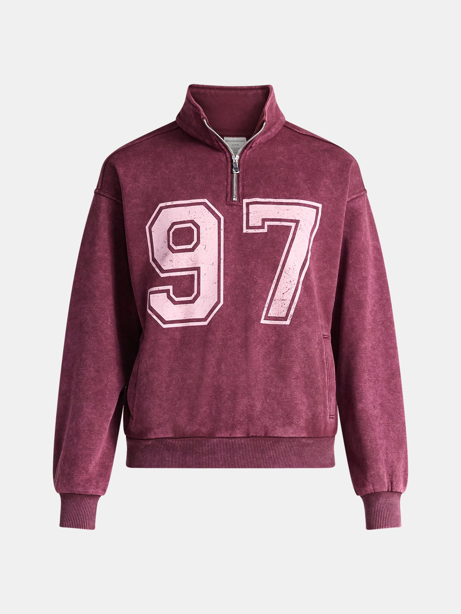 No Boundaries Mineral Wash Quarter Zip-Up Graphic Pullover Sweatshirt, Midweight, Women's