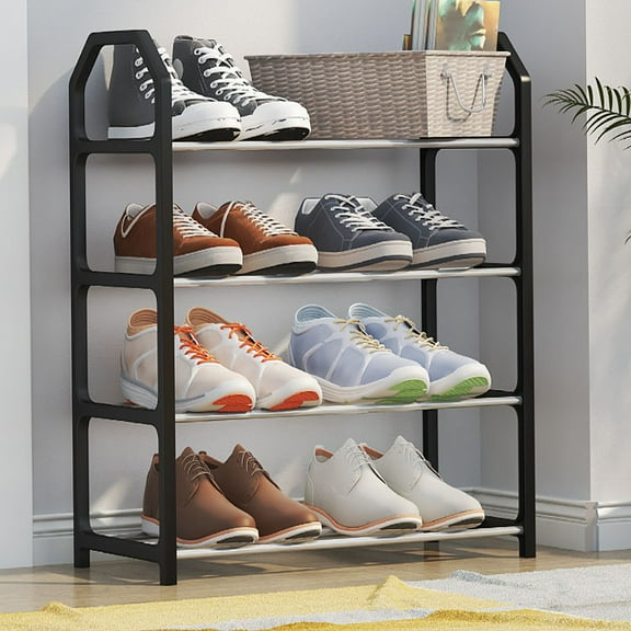 4-Tier Shoe Rack Organizer - Metal Shelves with Sturdy Steel Frame, Space-Saving for Bedroom, Closet, Entryway, Holds Multiple Pairs of Shoes, Black