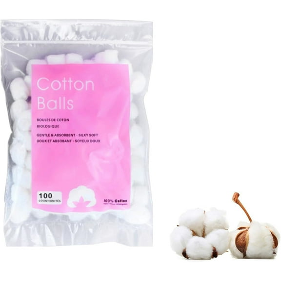 Cotton Balls, Pure Cotton Balls, Absorbent, 100 Count - Soft,Multipurpose Cotton Balls for Makeup Removal (0.3g/ball）, White
