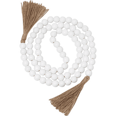 Farmhouse Wood Beads Garland Decor, Wooden for Home Decor with Tassels, Rustic Country Table, Wall Etc