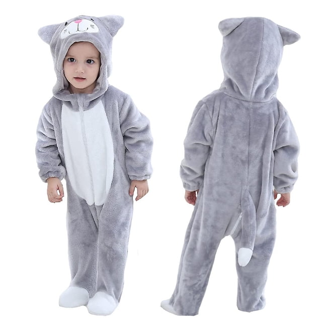 Disfraz de dinosaurio para niños pequeños Disfraz de animal mono con capucha para niños Halloween - Gato gris 3-6 meses Kuyhfg Sin marca