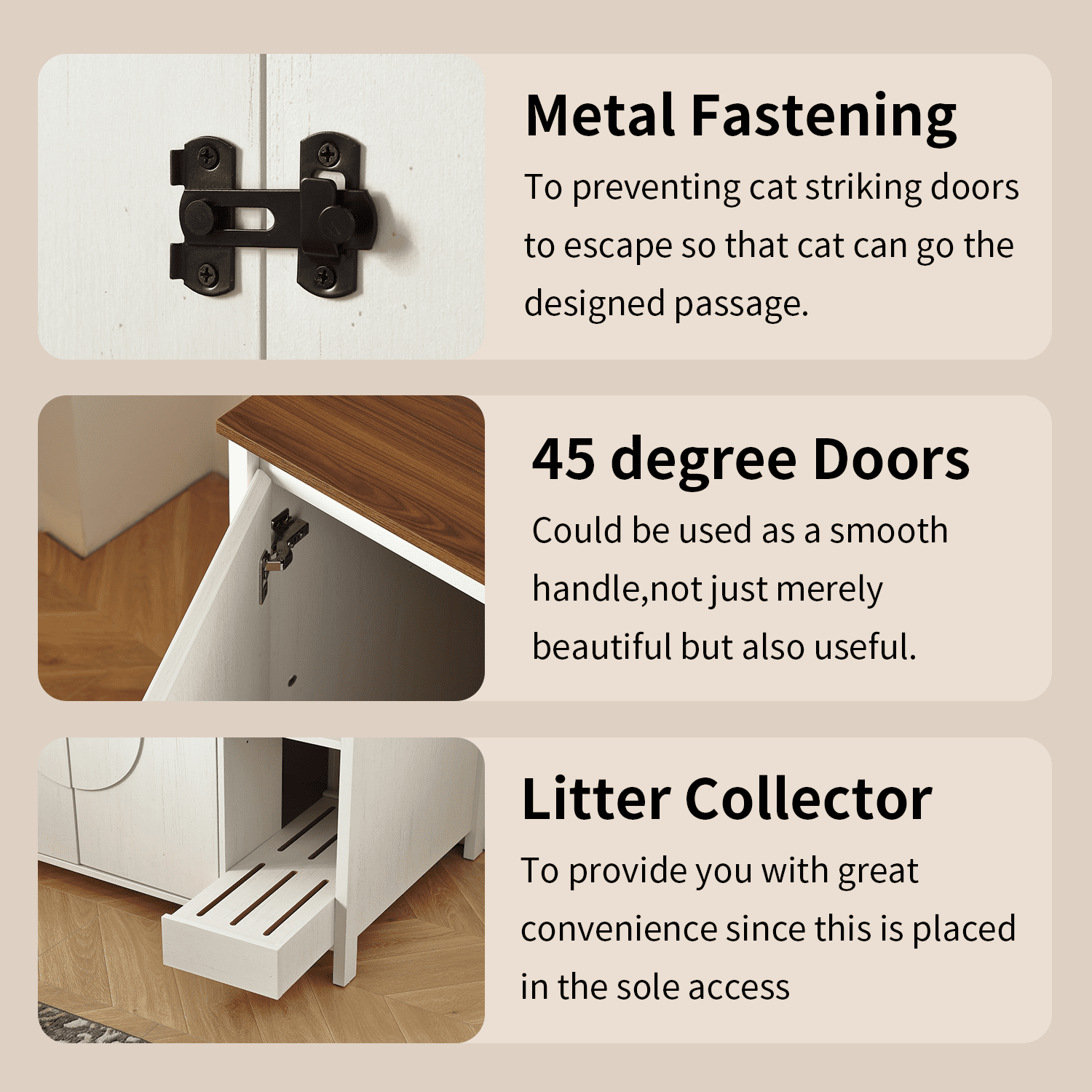 Cat-Faced Litter Enclosure for Placing Cat Robot 3/4, Power Outlet for More Choices, Litter Collector and Dog-Proof Adjustable Shelf (Antique White)
