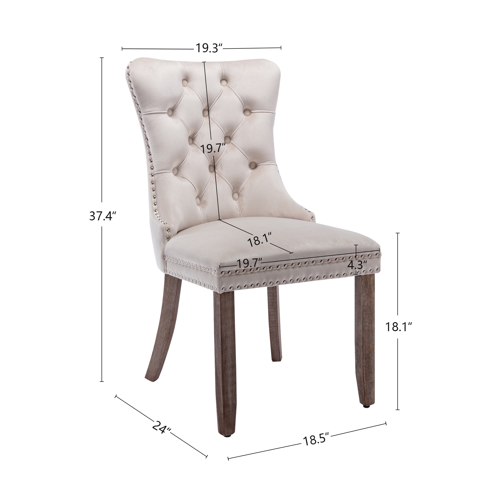 Resenkos Upholstered Tufted Dining Chairs Set of 2 with Nail Head Decor, Beige Velvet Fabric Resenkos Upholstered Tufted Dining Chairs Set of 2 with Nail Head Decor, Beige Velvet Fabric