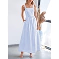 thumbnail image 5 of Light Blue Gingham Square Neck A-Line Maxi Sundress With Thin Straps And Side Pockets, 5 of 5