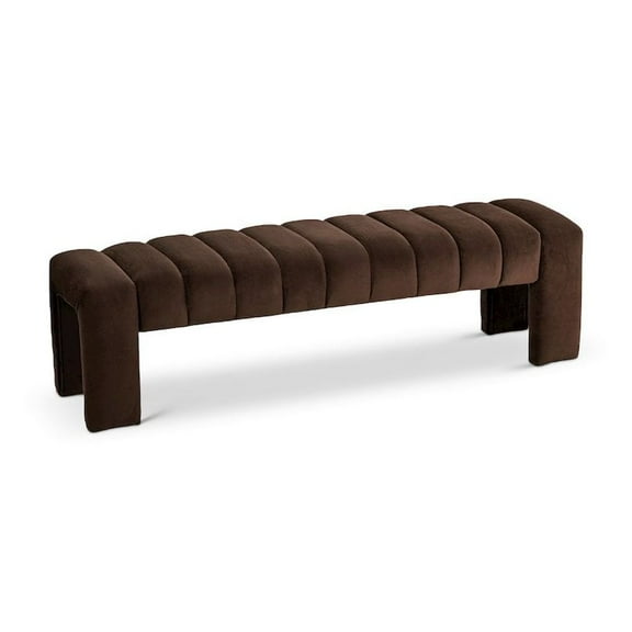 Meridian Furniture Andaz Collection Velvet & Solid Wood Bench, Brown