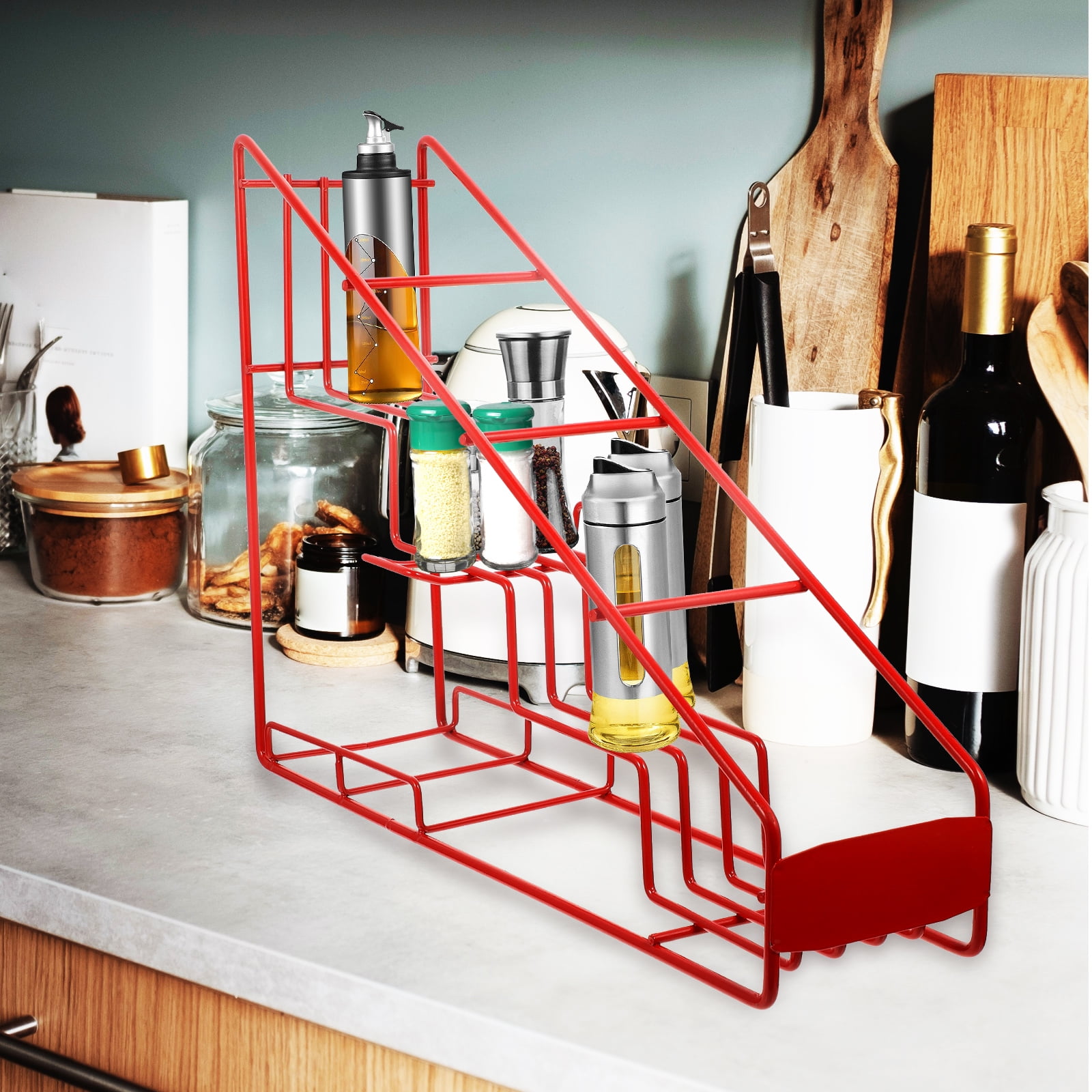 RENACLIPY Syrup Bottle Holder Iron Wire Rack in Red for Storage of Seasoning and Jam Bottles