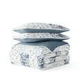 thumbnail image 3 of Noble Linens Dusk Blue 3 Piece Scrolled Patchwork Reversible Microfiber Quilt Set, King / CalKing, 3 of 7