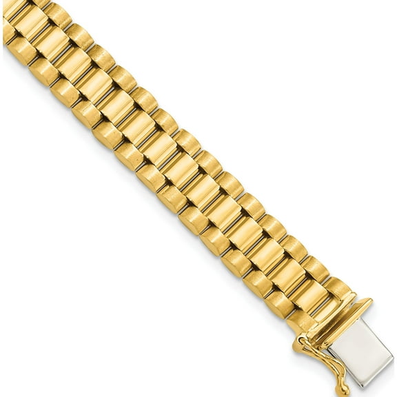 14K Yellow Gold Men's Satin And Polished 8In Link Bracelet (8 X 8) Made In Turkey gb213-8