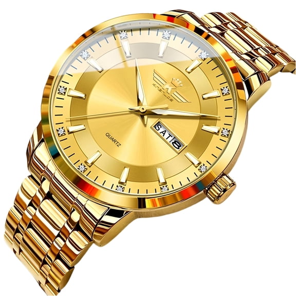 Resicozy Mens Casual Stainless Watchea Big Face Quartz Watch Classic Numeral Dial Dress Watch Gold with Gold Face