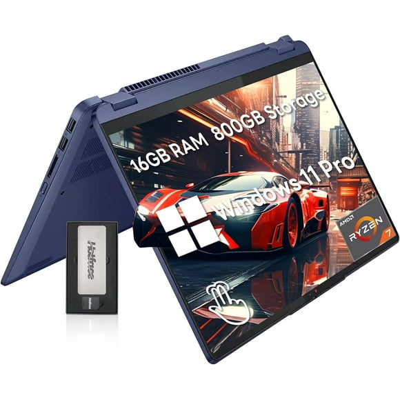 Lenovo Flex 5 14" Touchscreen 2-in-1 Laptop, AMD Ryzen 7 7730U, 16GB RAM, 800GB Storage(512GB SSD+288GB Docking Station), AMD Radeon Graphics, Fingerprint Reader, Backlit KB, Win 11 Pro, Blue