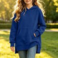 thumbnail image 5 of Jalioing Girls Long Hoodies Oversized Long Sleeve Side Slit Pullover Tops Fashion Solid Hooded Sweatshirt with Pocket, 5 of 7