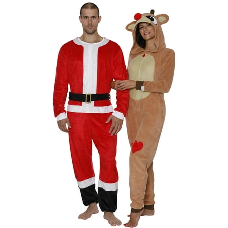 Santa Claus Men's Holiday Outfit Zip-Up Union Suit Pajama Costume, Red, Size: