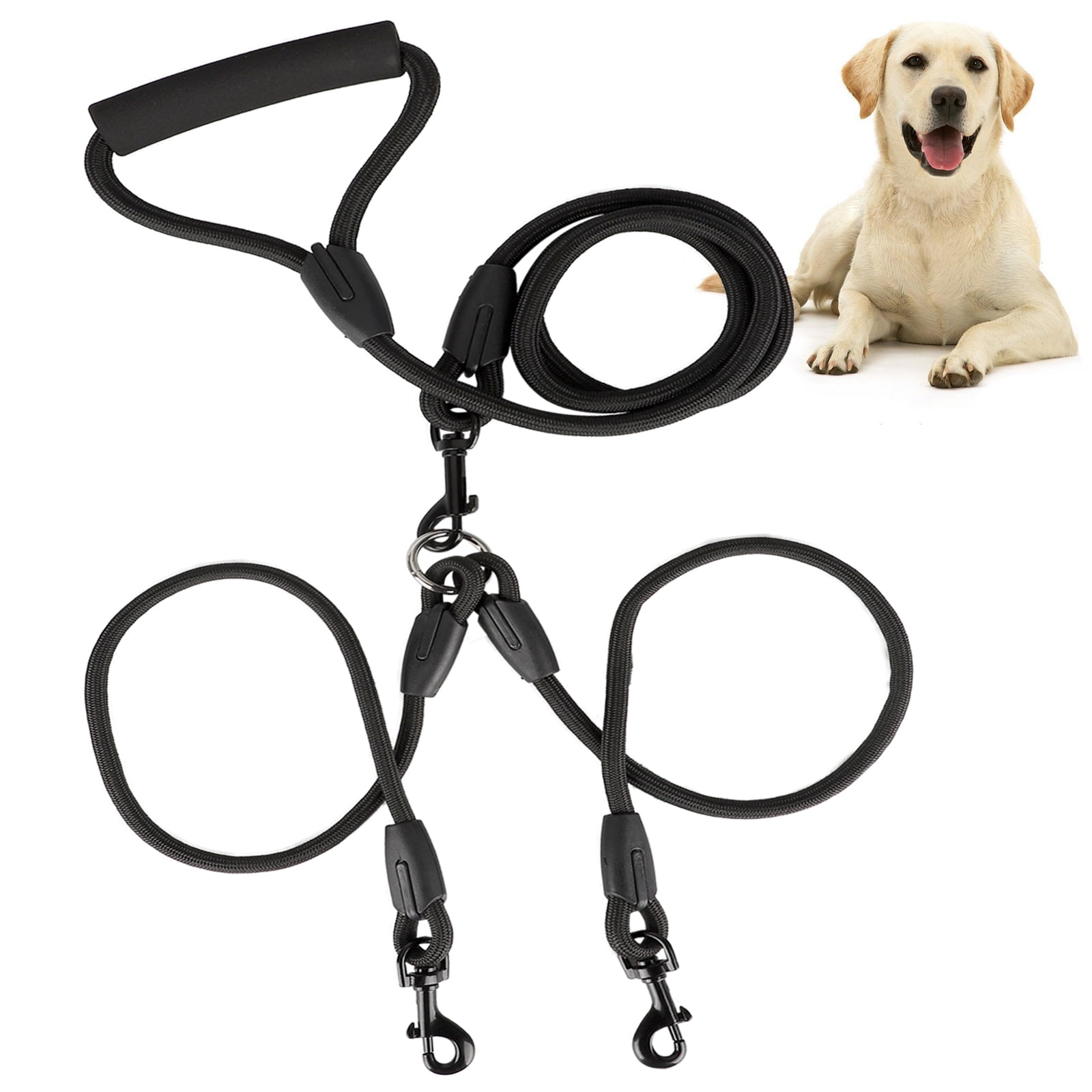 Double Dog Leash Chew Proof No Tangle Reflective Steel Wire Heavy Duty Comfortable Shock Absorbing Bungee 2 Dog Walking Training Leashes for Small Medium Large Dogs