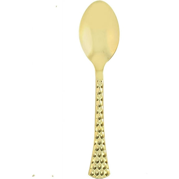 EcoQuality Hammered Disposable Plastic Table Spoon - Heavy Weight Plastic Gold Cutlery Disposable Utensils Silverware Perfect for Wedding Birthday Event Planning Baby Shower Anniversaries (20 Pack)